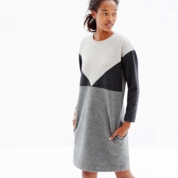 Madewell Geotilt Gray Color Block Wool Blend Long Sleeve Shift Dress EUC Size S - Picture 1 of 12